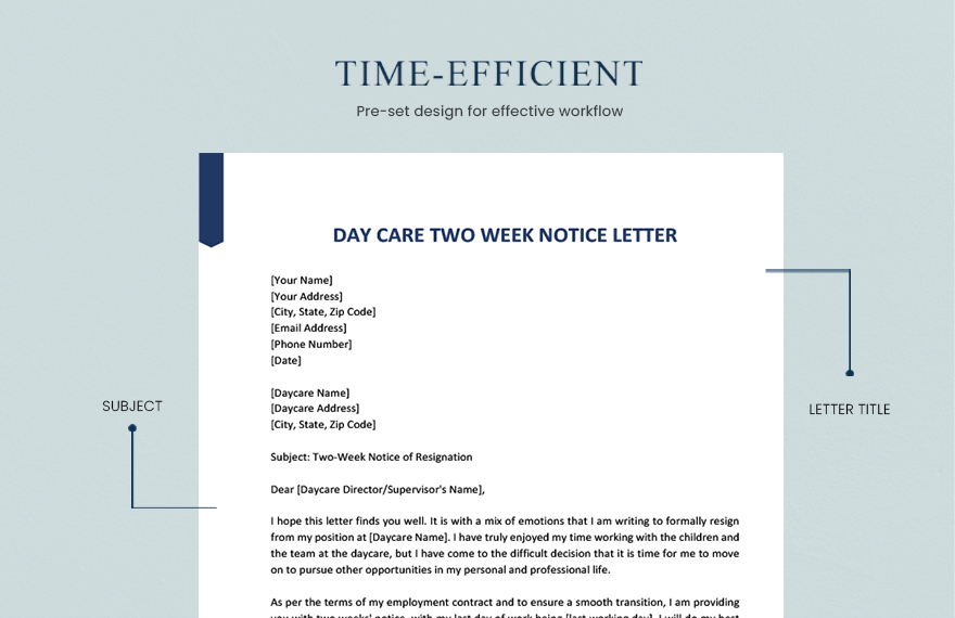 Day care Two Week Notice Letter
