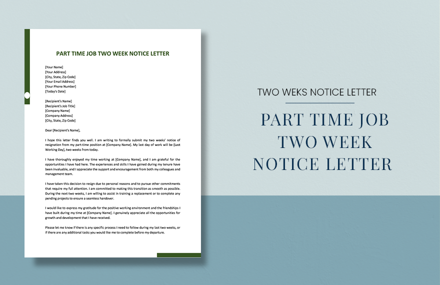 Free Part Time Job Two Weeks Notice Letter