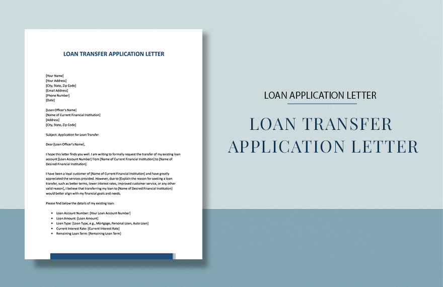 Loan Transfer Application Letter in Word, Google Docs, Apple Pages