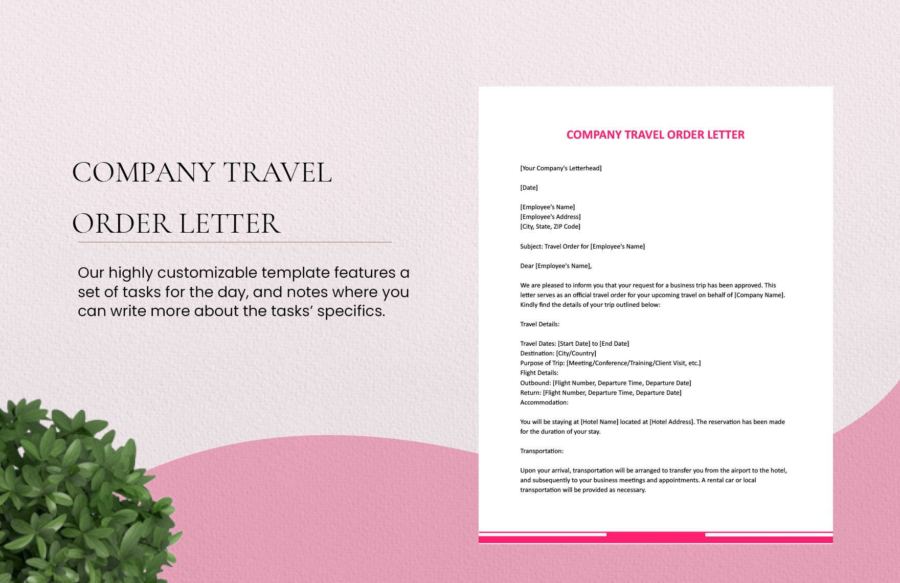 Company Travel Order Letter in Word, Google Docs, Apple Pages