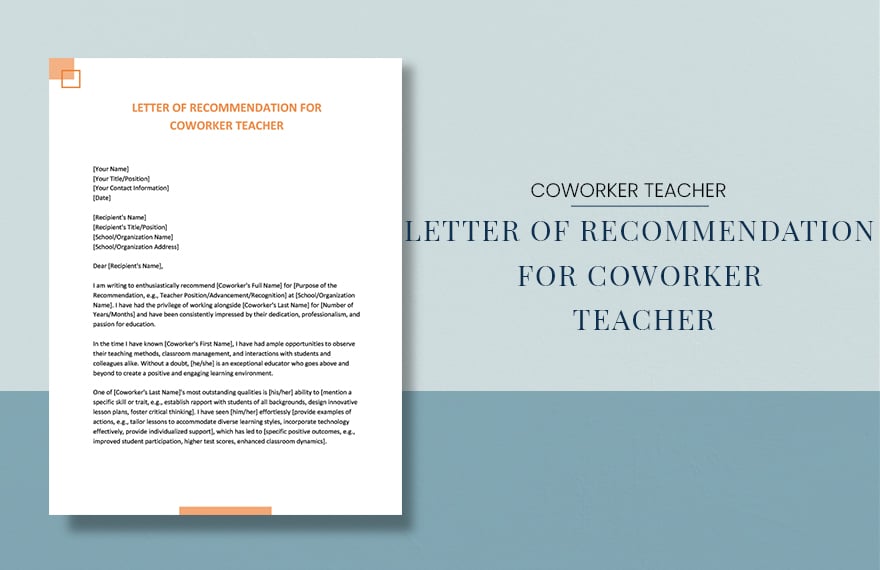 Letter Of Recommendation For Coworker Teacher Template