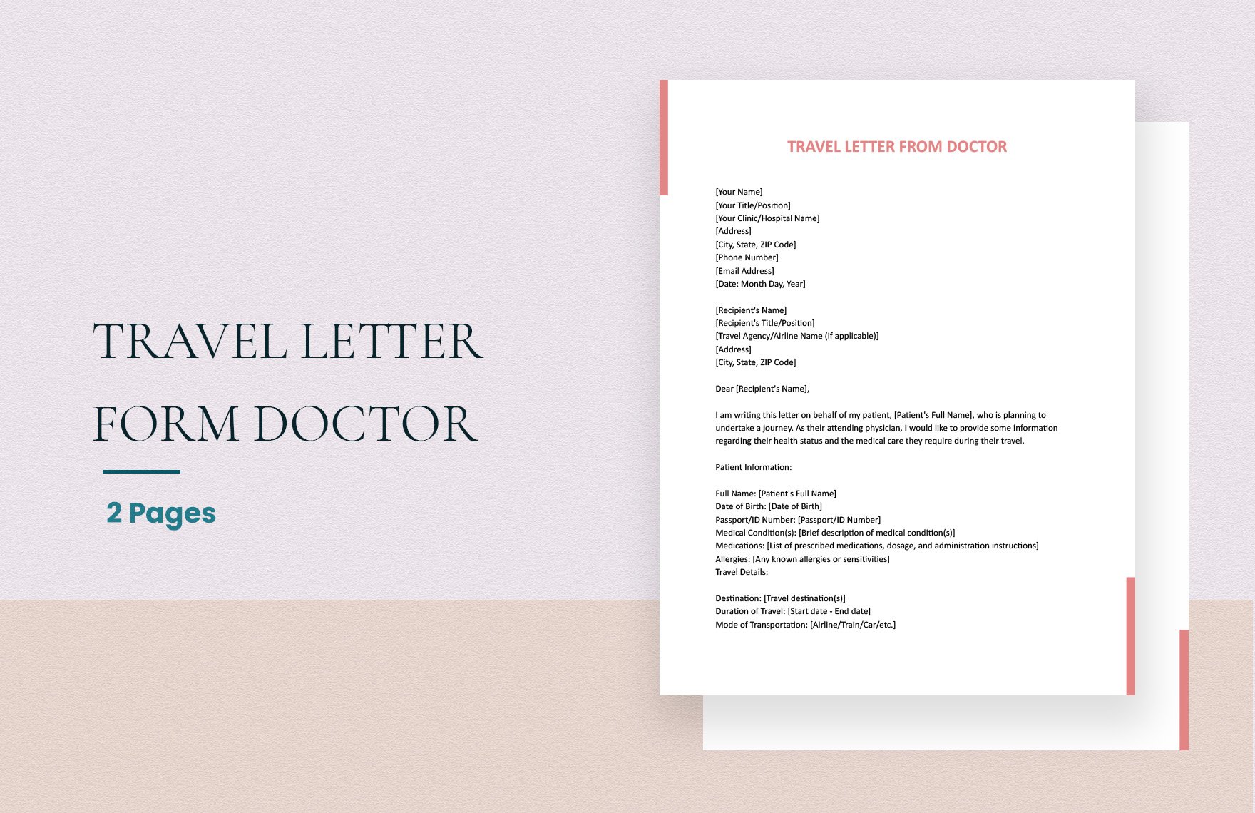 Travel Letter From Doctor in Word, Google Docs, Apple Pages