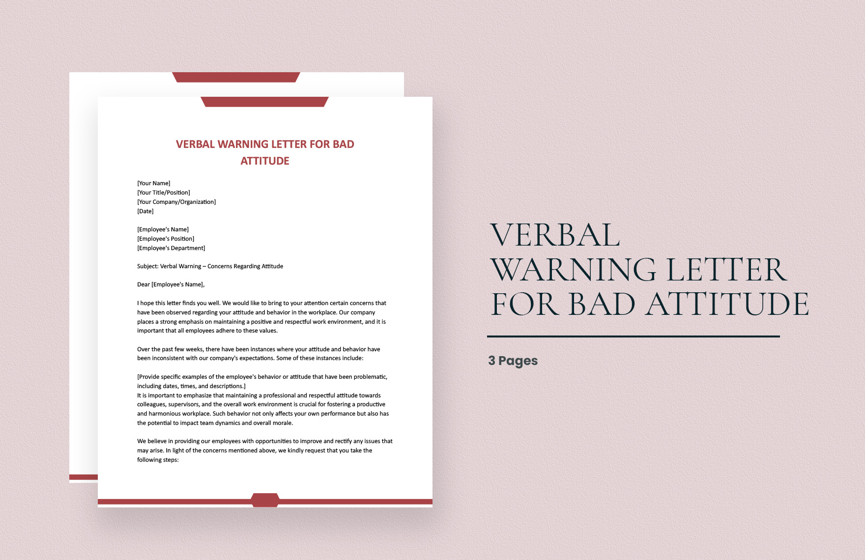 Verbal Warning Letter For Bad Attitude in Word, Google Docs, Apple Pages