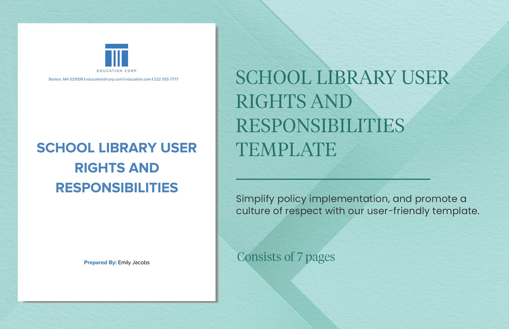 School Library User Rights and Responsibilities Template in Word, Google Docs, PDF