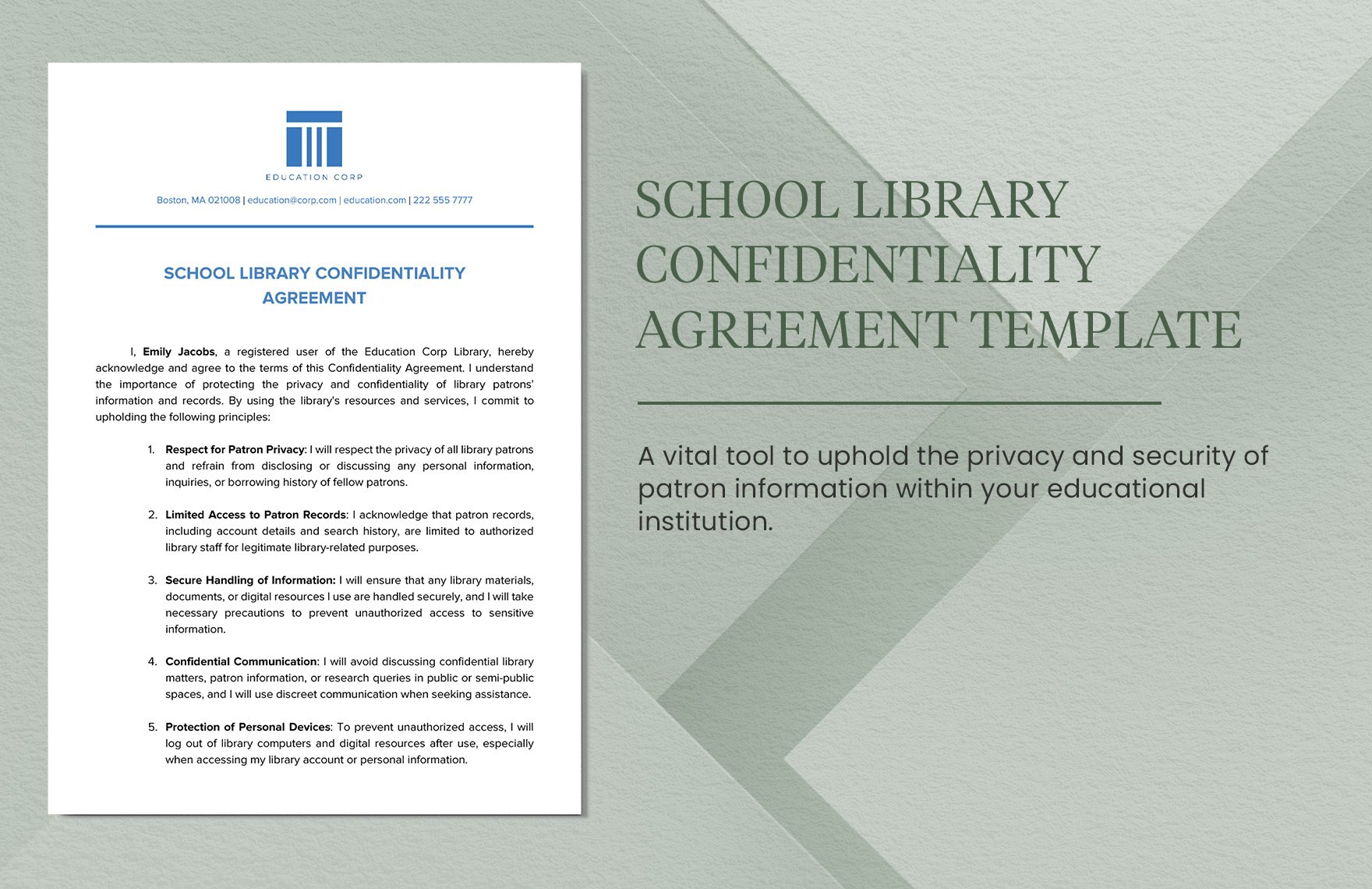 School Library Confidentiality Agreement Template