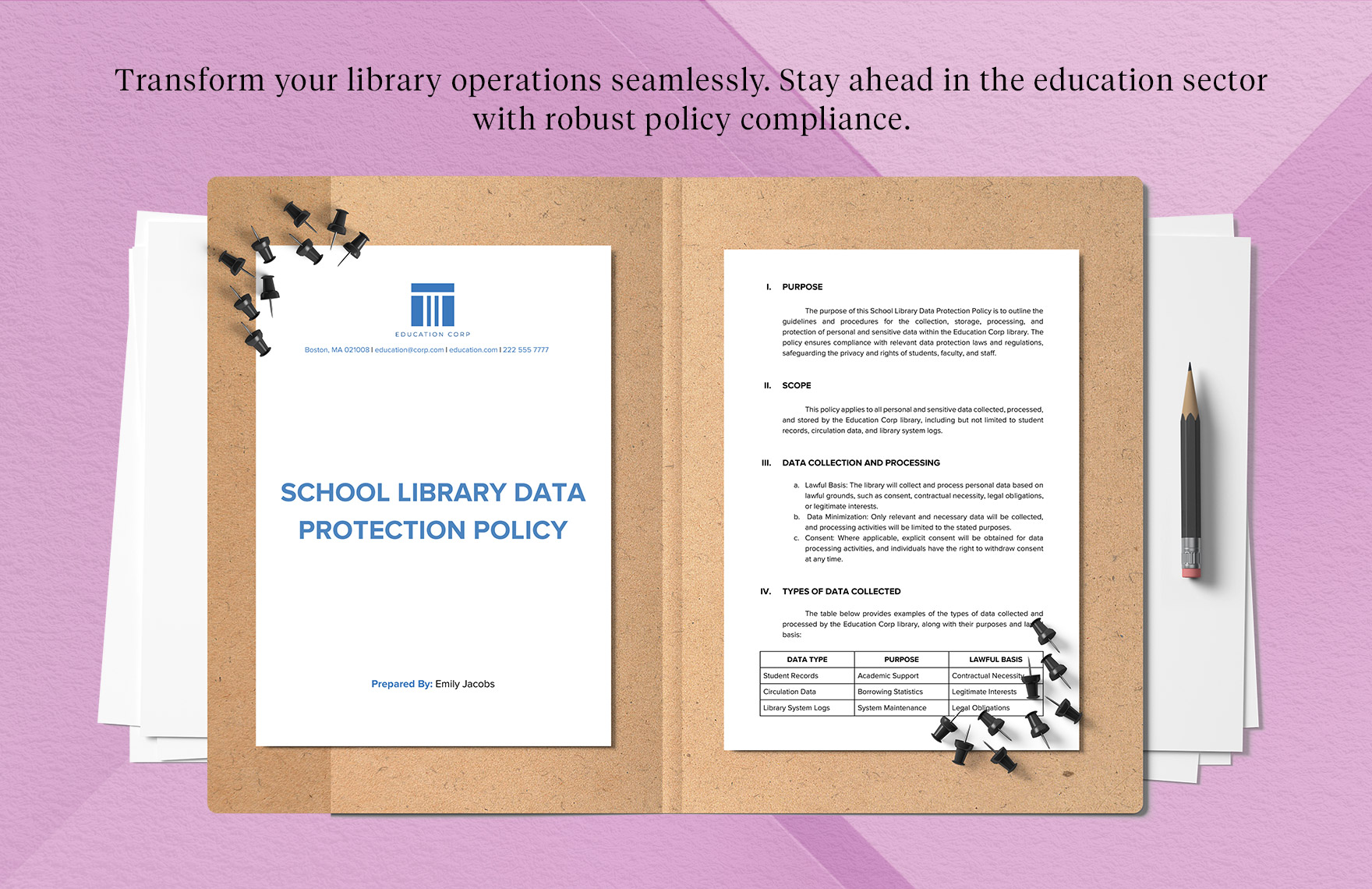 School Library Data Protection Policy Template