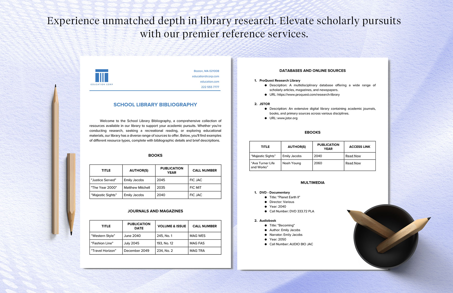 School Library Bibliography Template