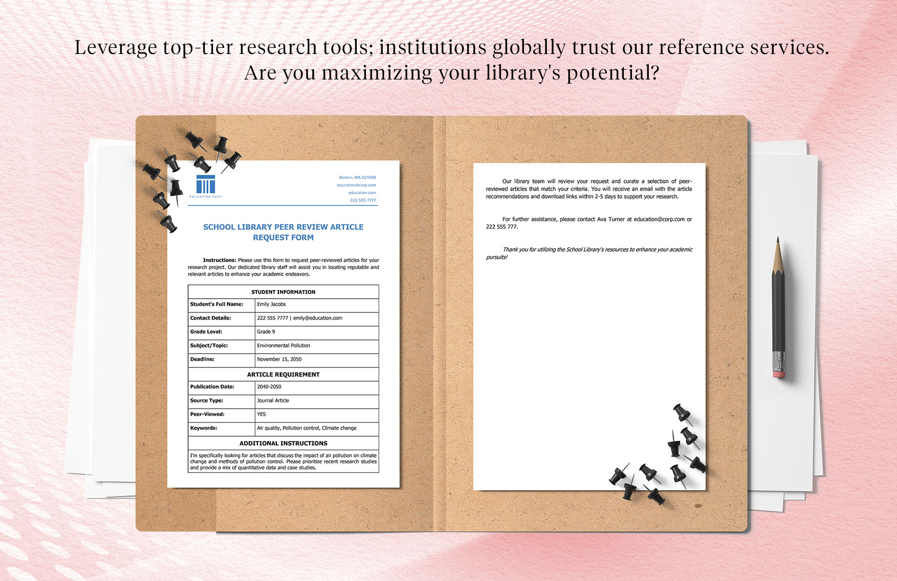 School Library Peer Review Article Request Form Template