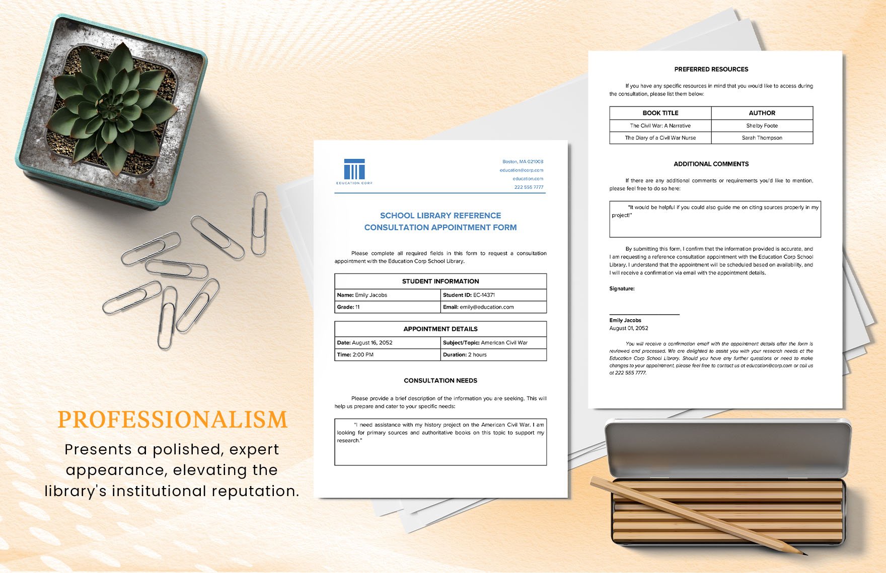 School Library Reference Consultation Appointment Form Template