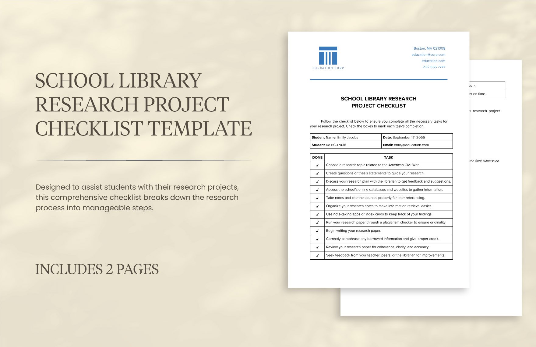 School Library Research Project Checklist Template