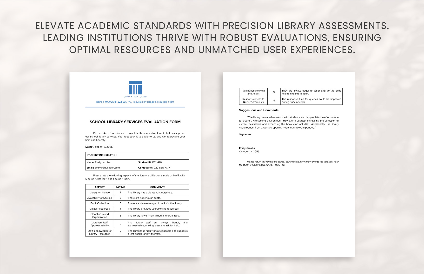 School Library Services Evaluation Form Template