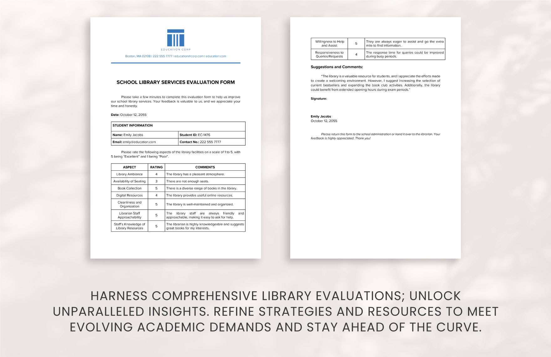 School Library Services Evaluation Form Template