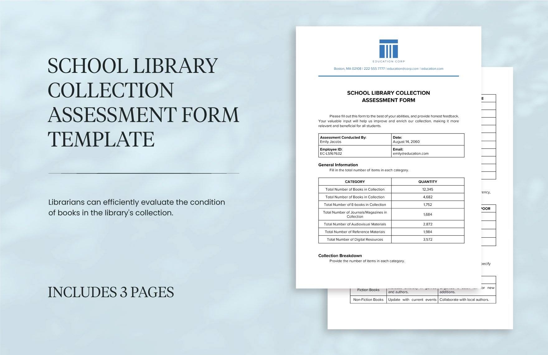 School Library Collection Assessment Form Template