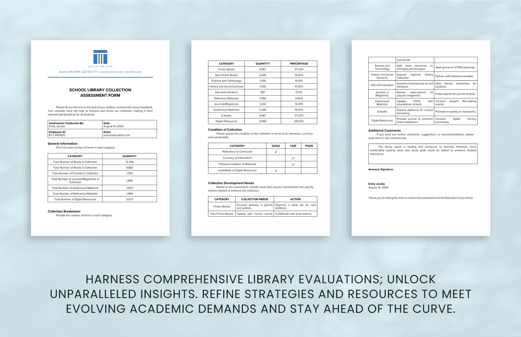 School Library Collection Assessment Form Template