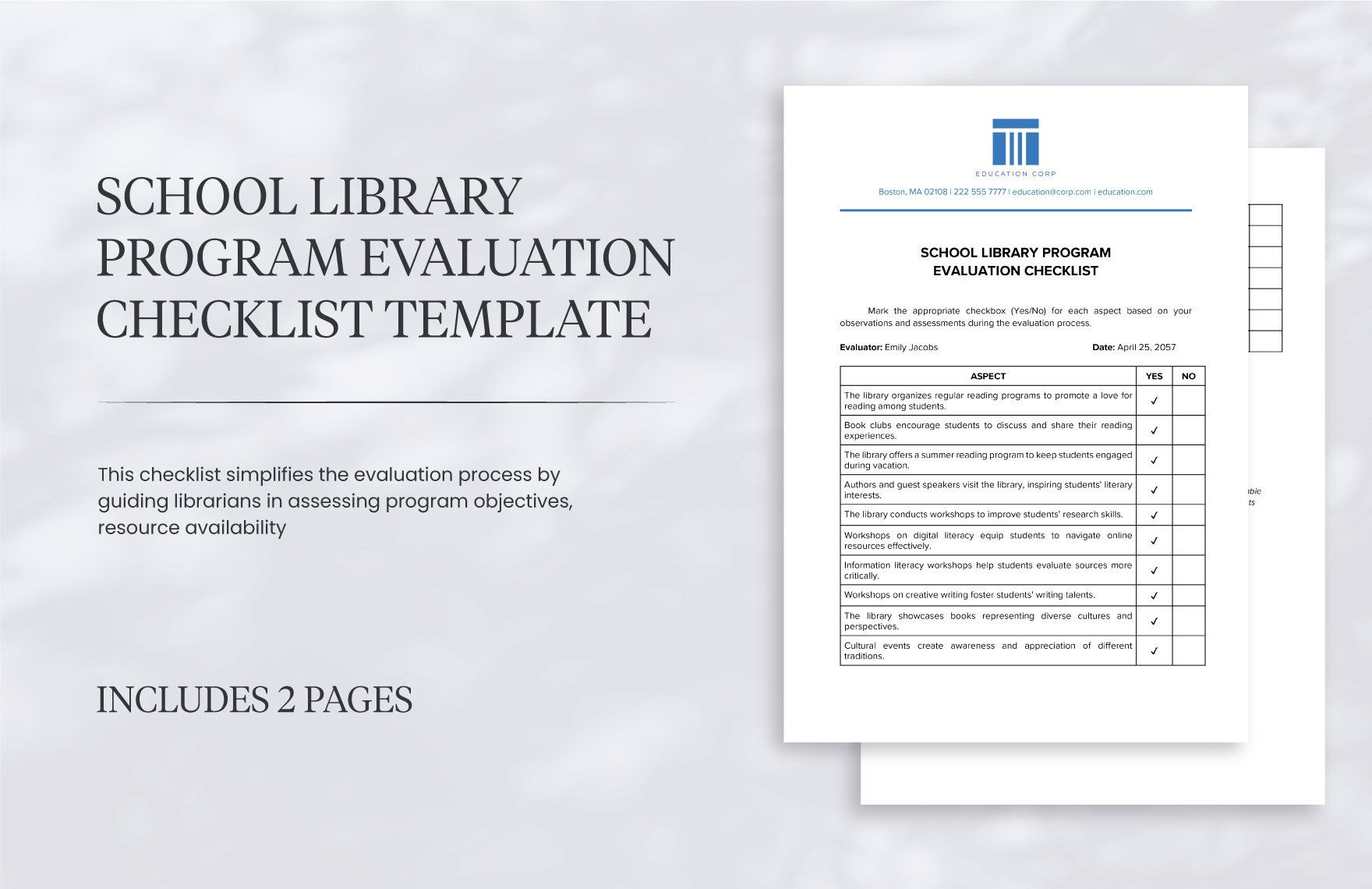 School Library Program Evaluation Checklist Template