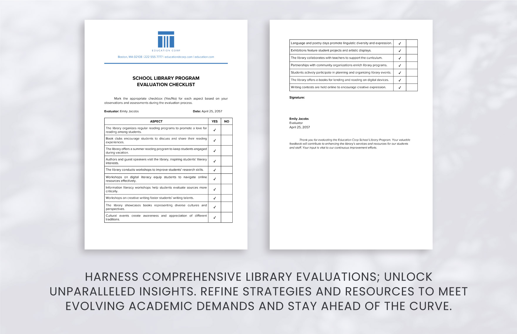 School Library Program Evaluation Checklist Template