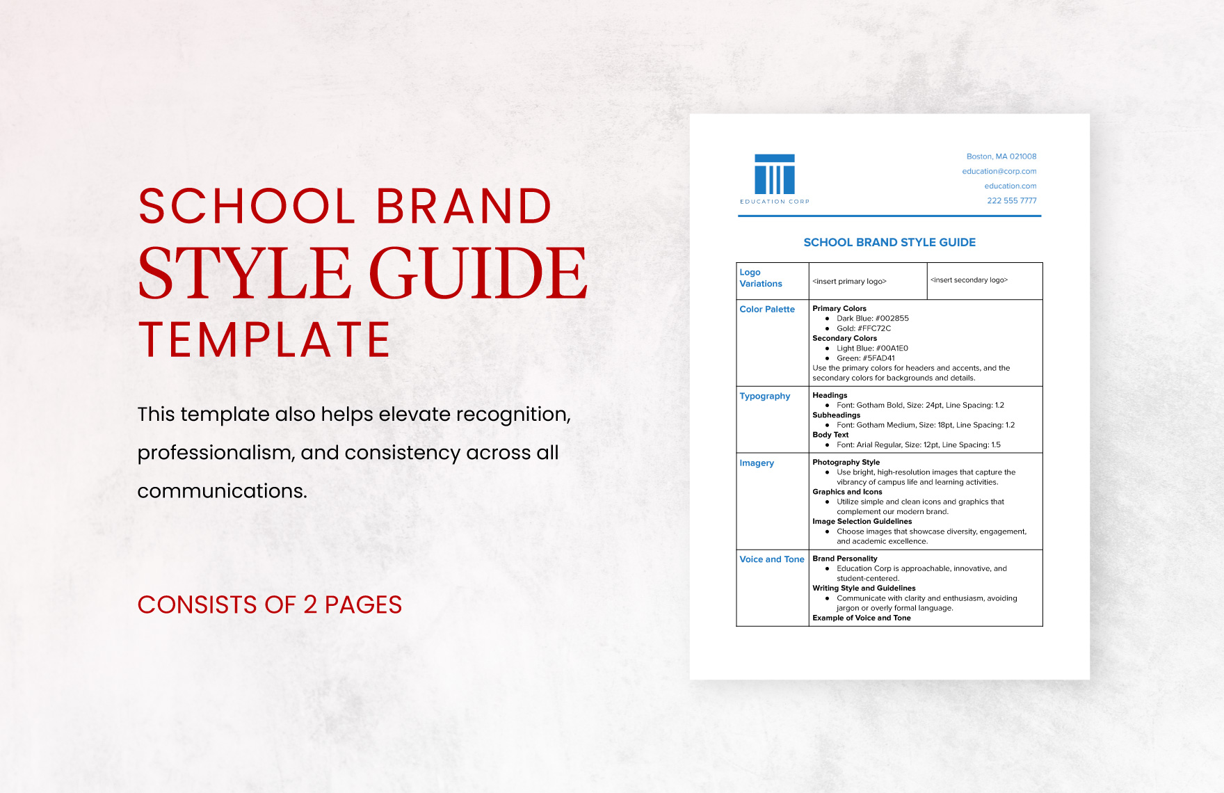 School Brand Style Guide Template in Word, Google Docs, PDF