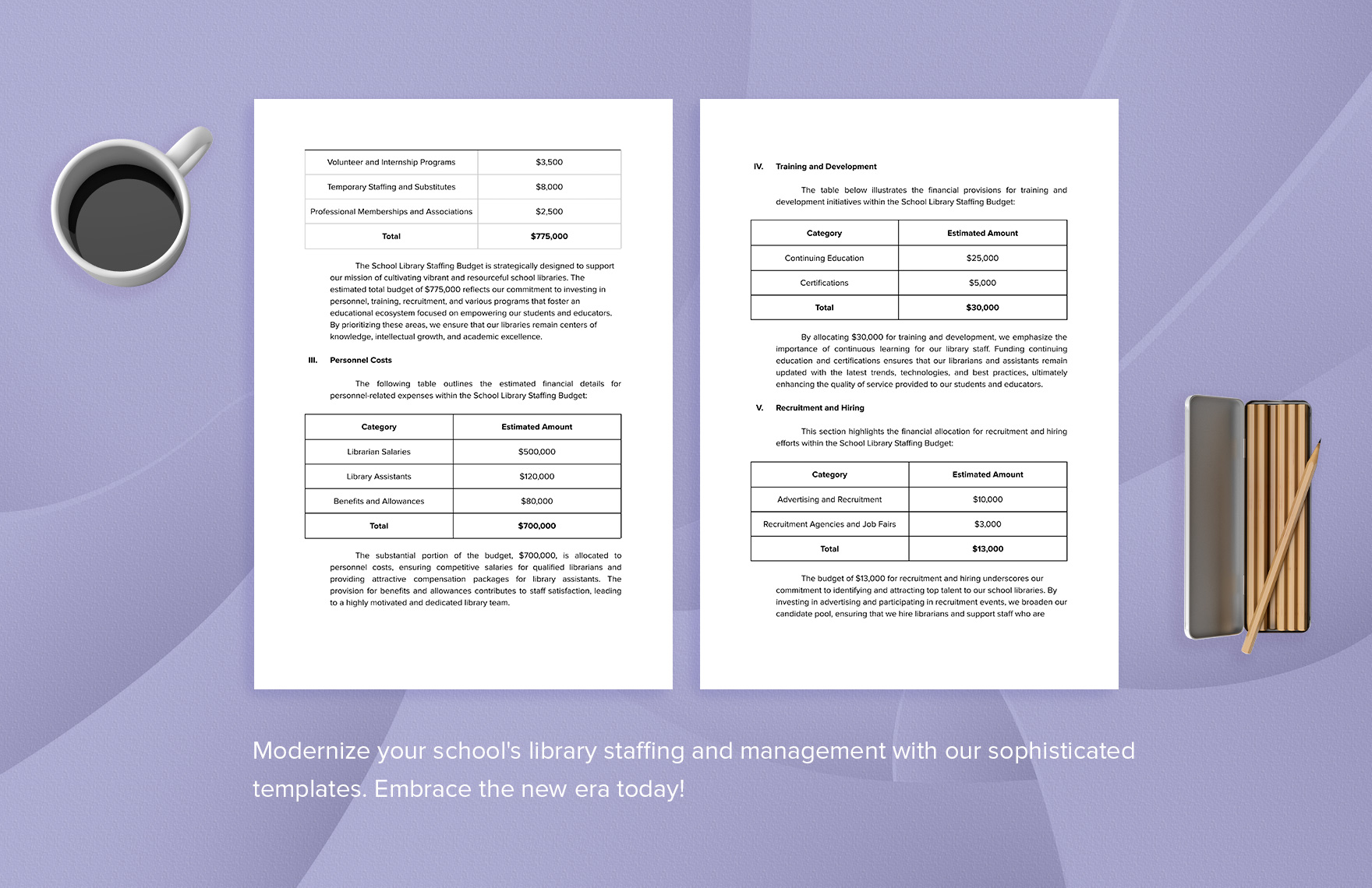 School Library Staffing Budget Template