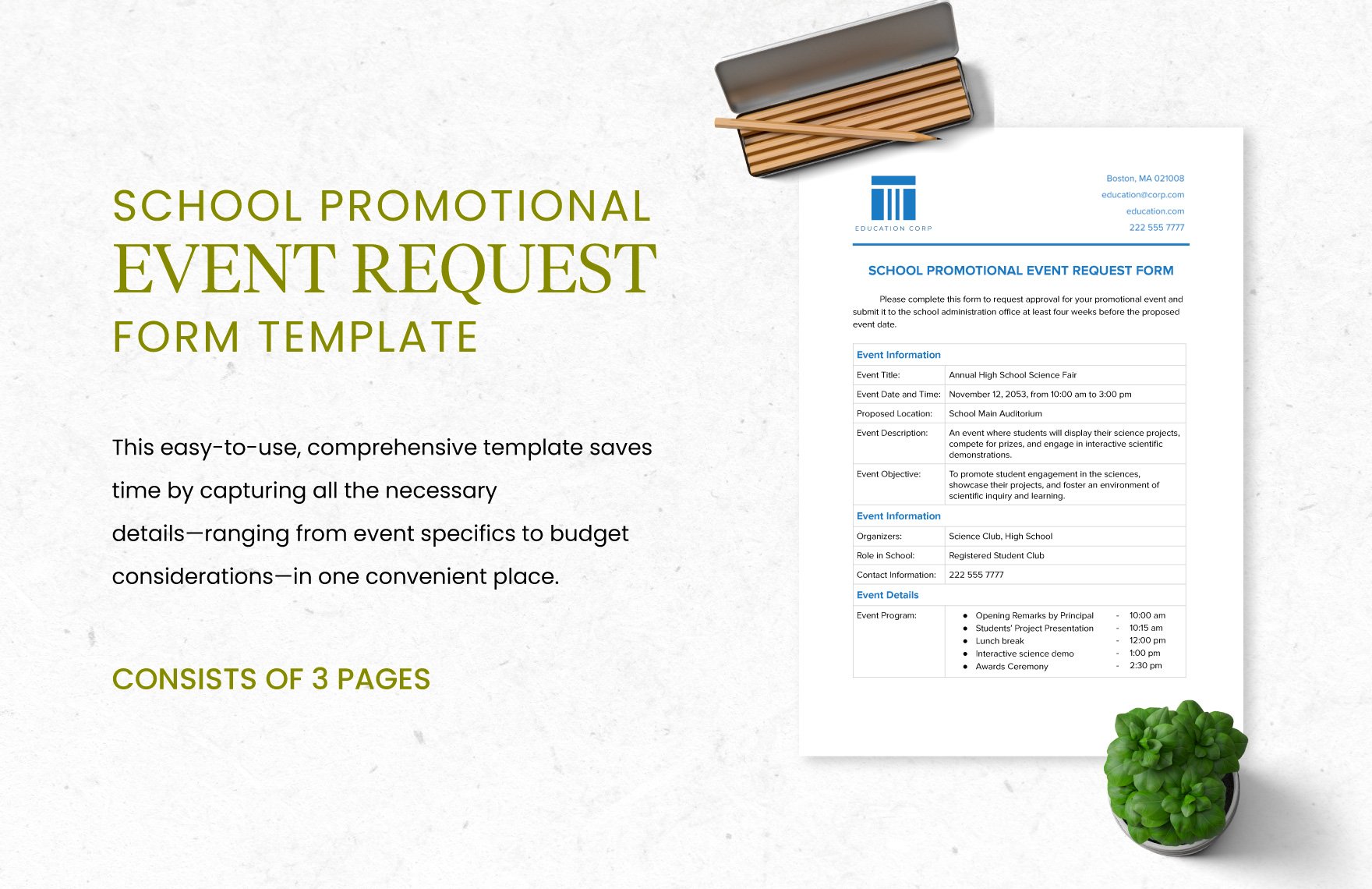 School Promotional Event Request Form Template