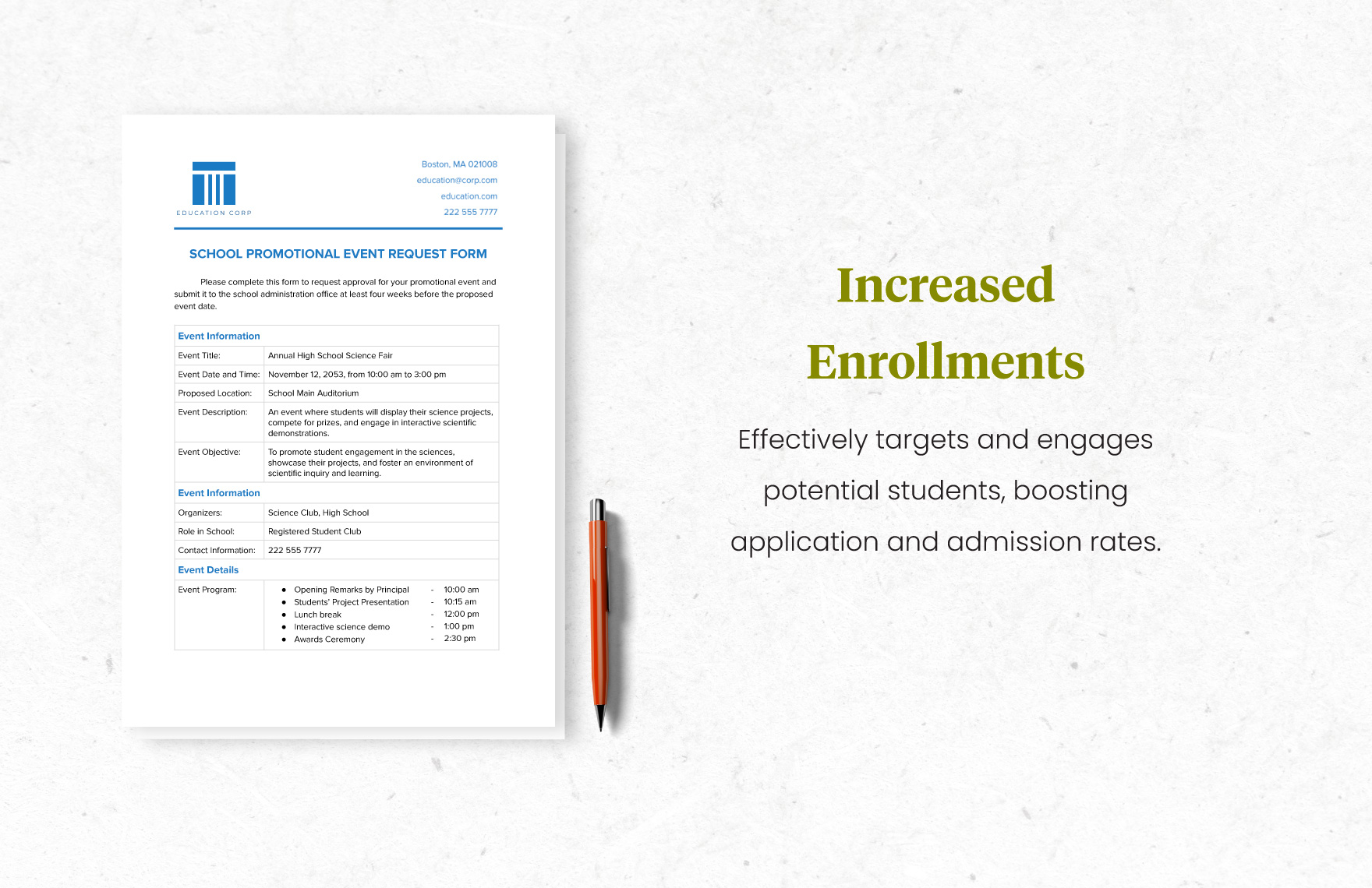 School Promotional Event Request Form Template