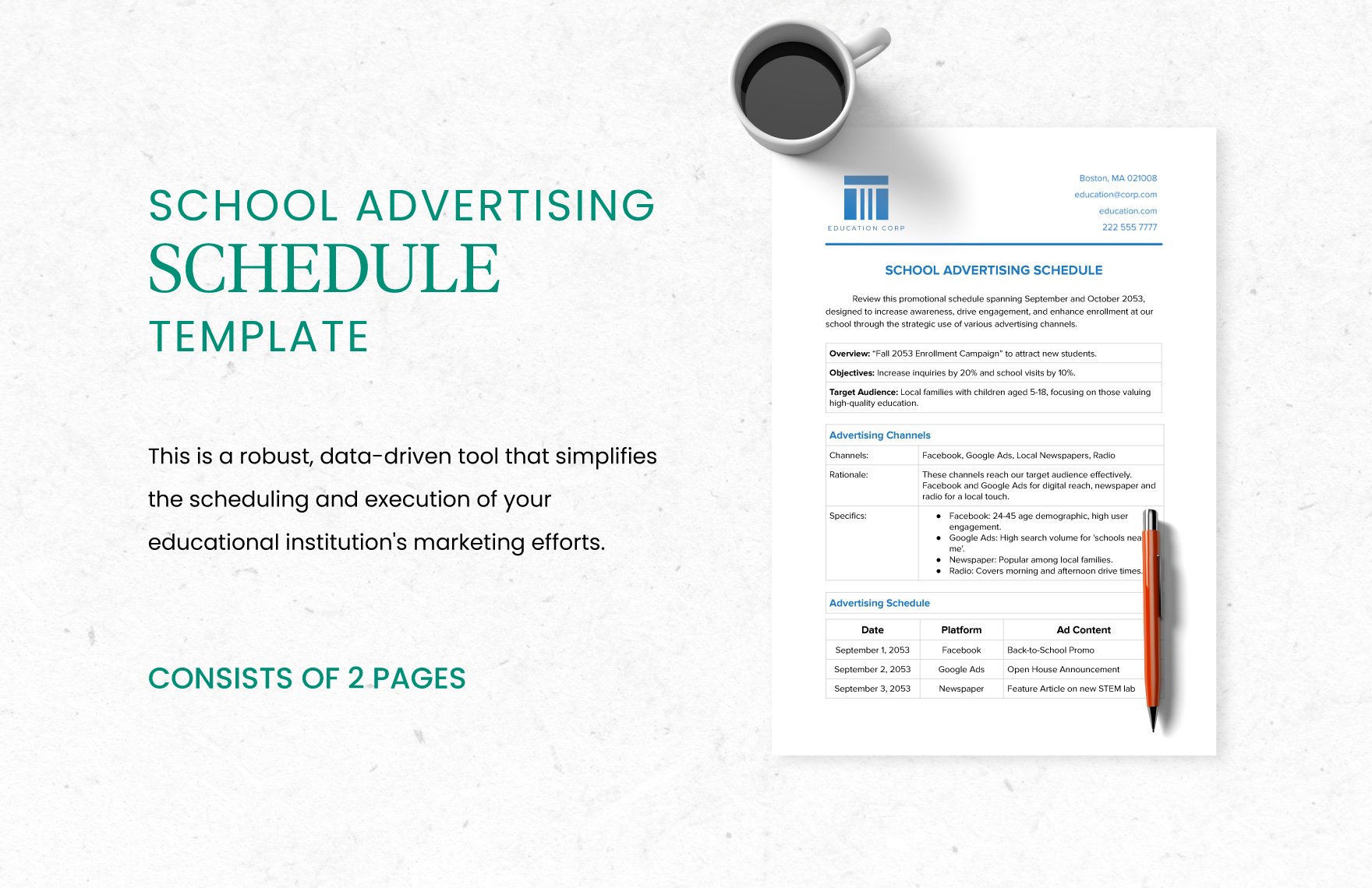 School Advertising Schedule Template