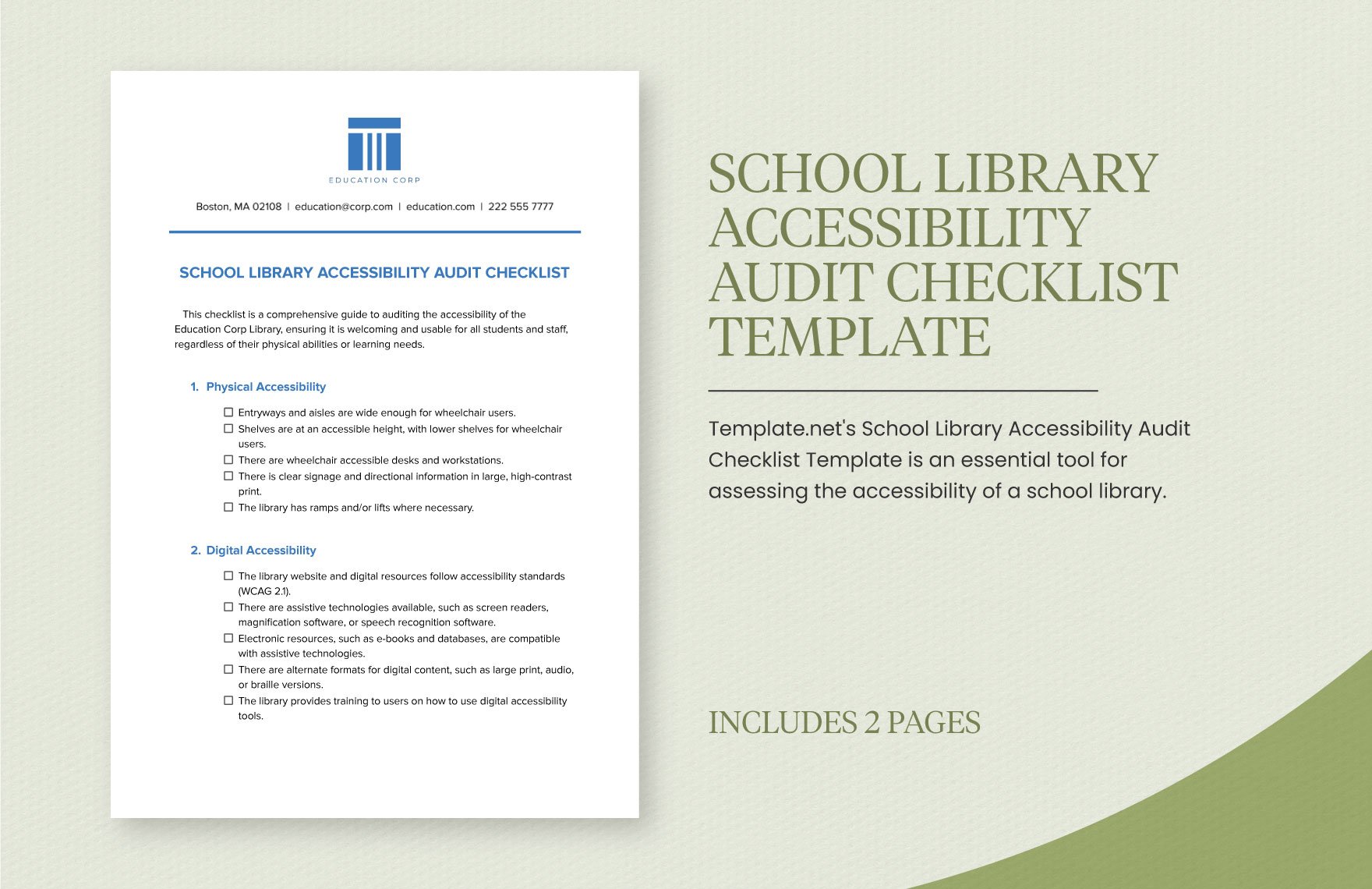 School Library Accessibility Audit Checklist Template