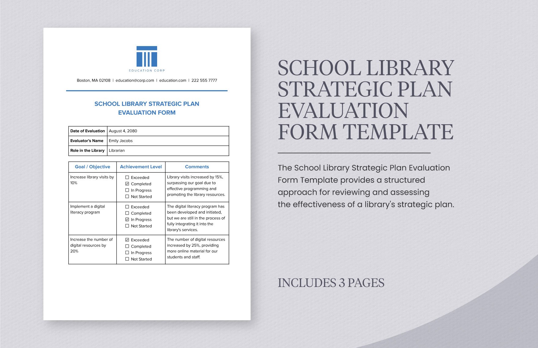 School Library Strategic Plan Evaluation Form Template