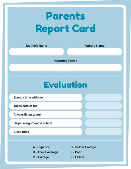Free Printable Parent Report Card