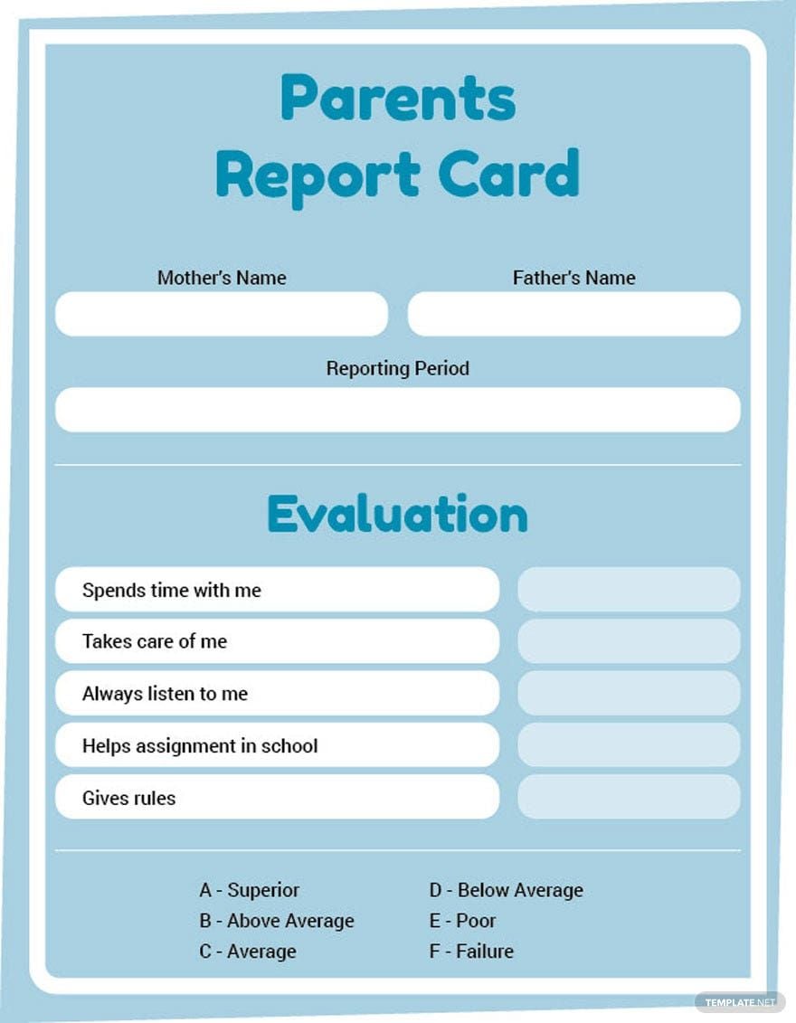 Parent's Report Card Template