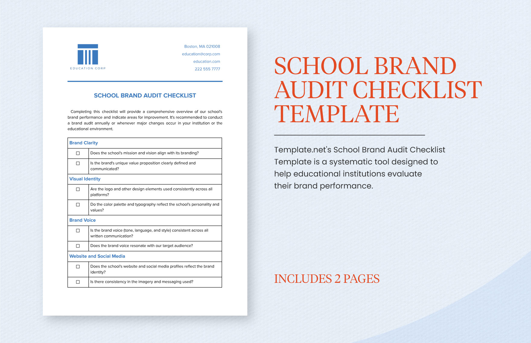 School Brand Audit Checklist Template