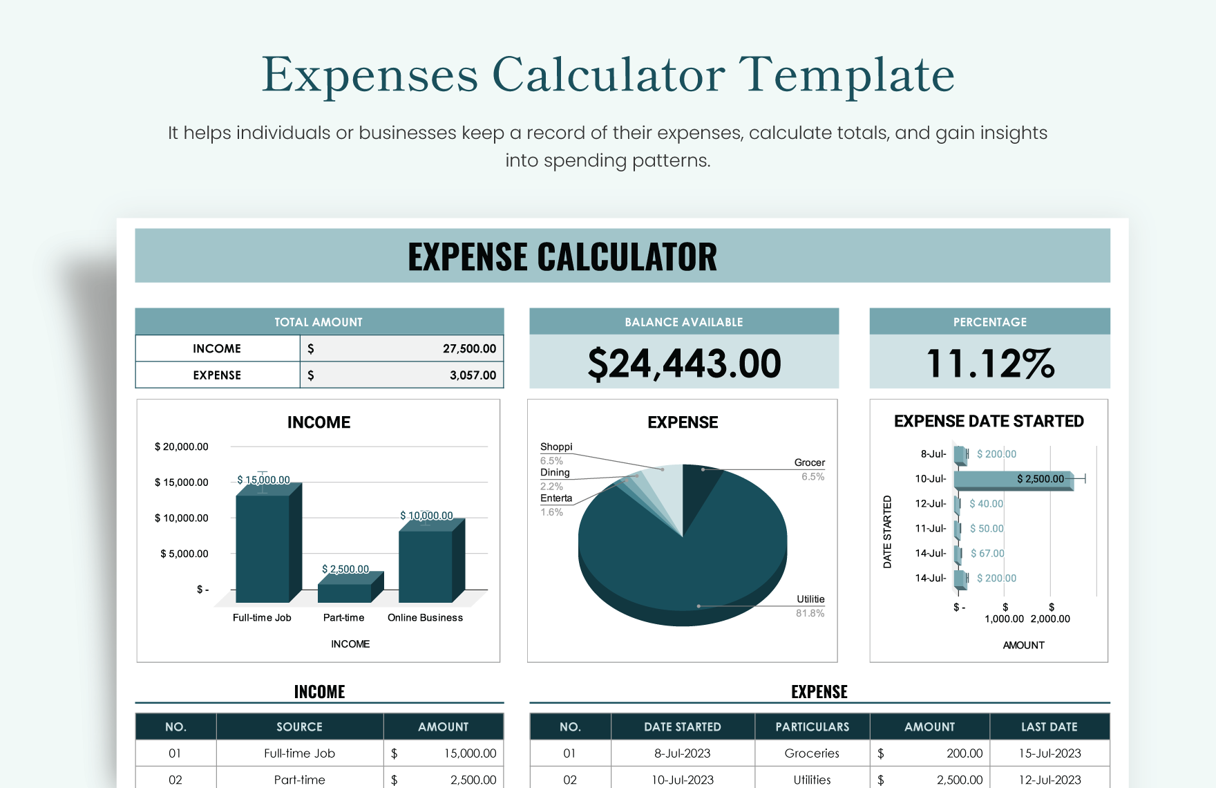 Expenses Calculator Template Download in Excel Google Sheets