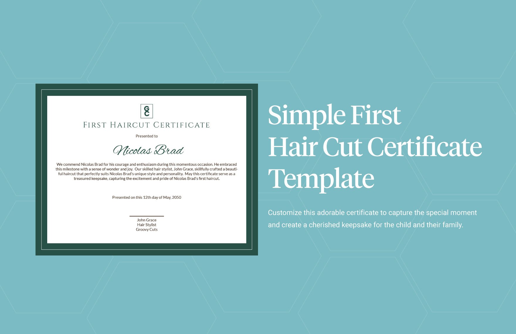 Simple First Hair Cut Certificate Template