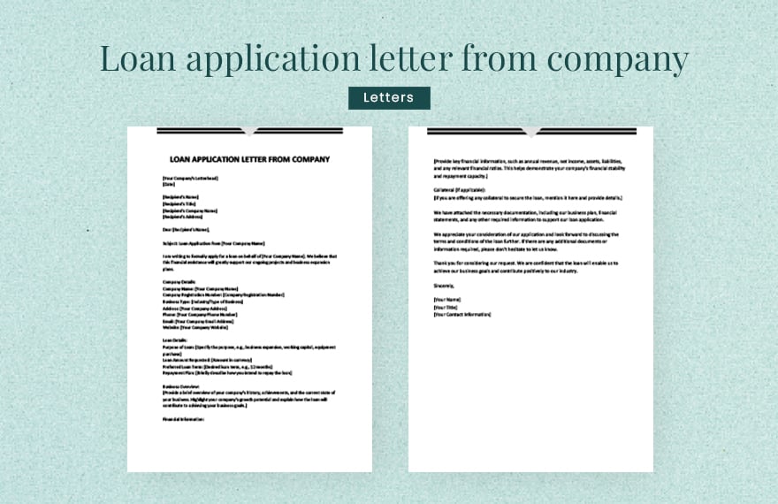 Loan application letter from company in Word, Google Docs, Apple Pages