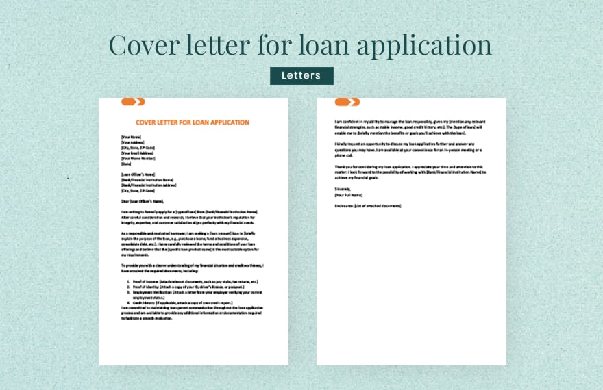 Cover letter for loan application in Word, Google Docs, Apple Pages