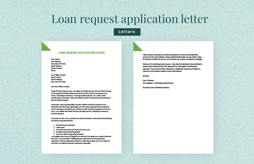 Loan request application letter in Word, Google Docs, Apple Pages
