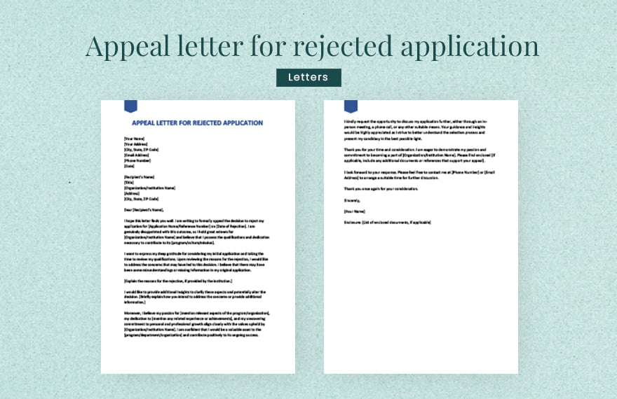 Appeal letter for rejected application in Word, Google Docs, Apple Pages