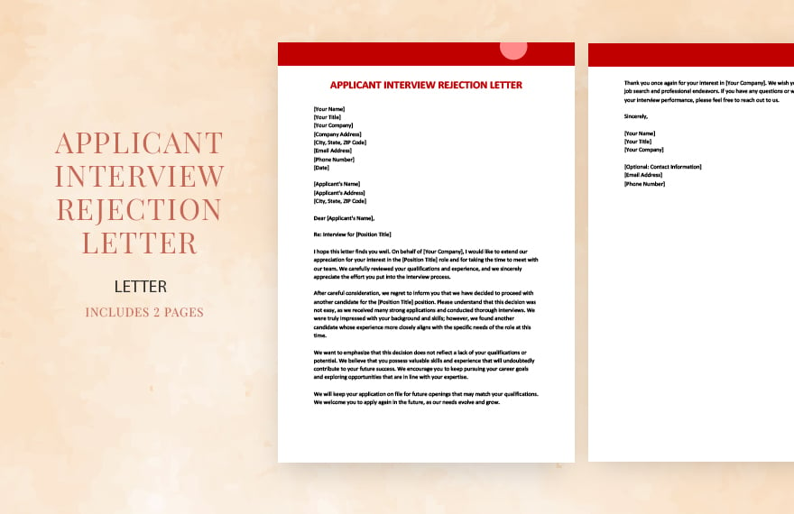 Free Applicant interview rejection letter