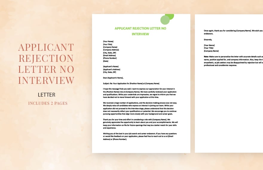 Free Applicant rejection letter no interview