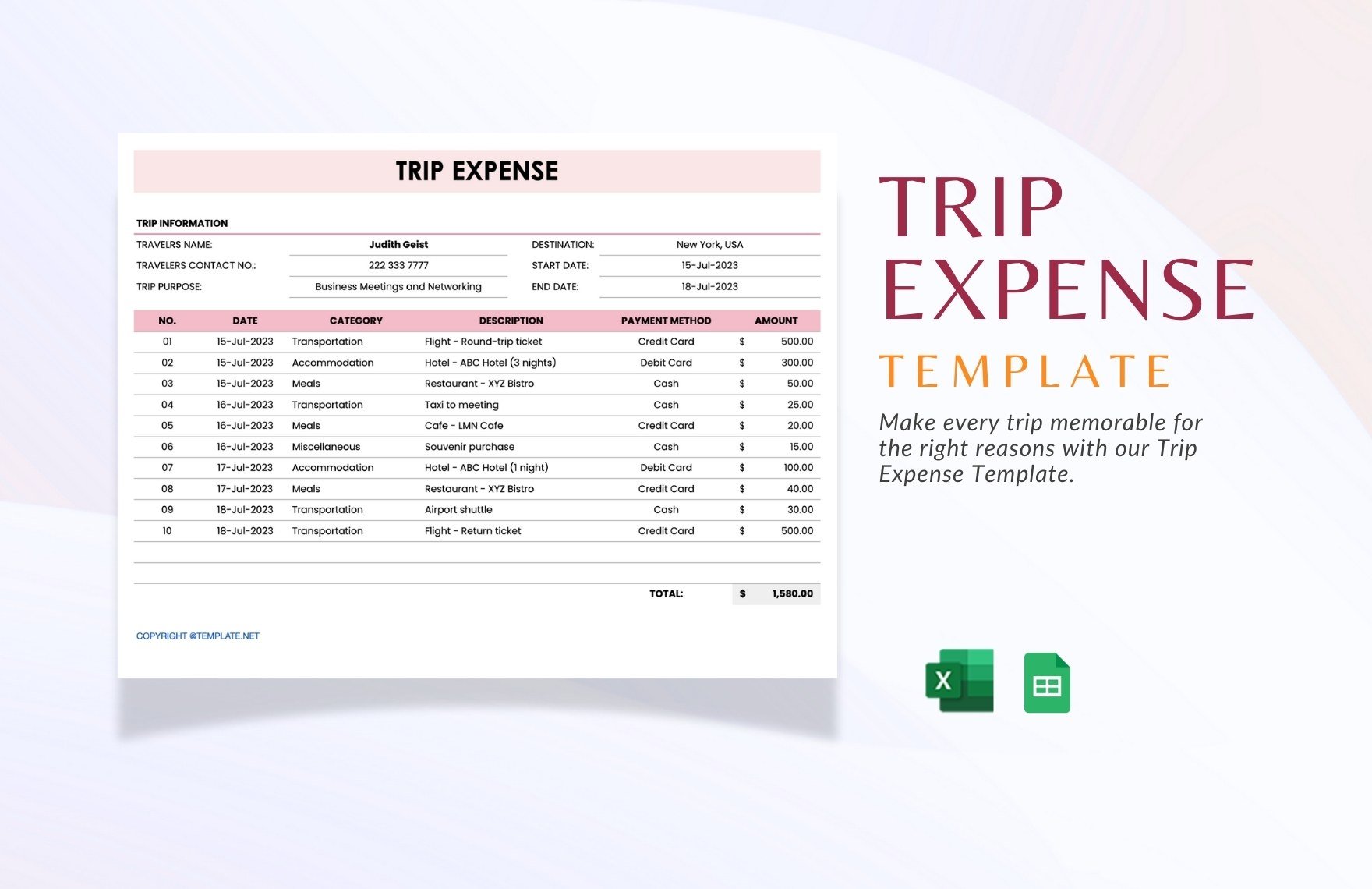 Free Trip Expense Template in Excel, Google Sheets