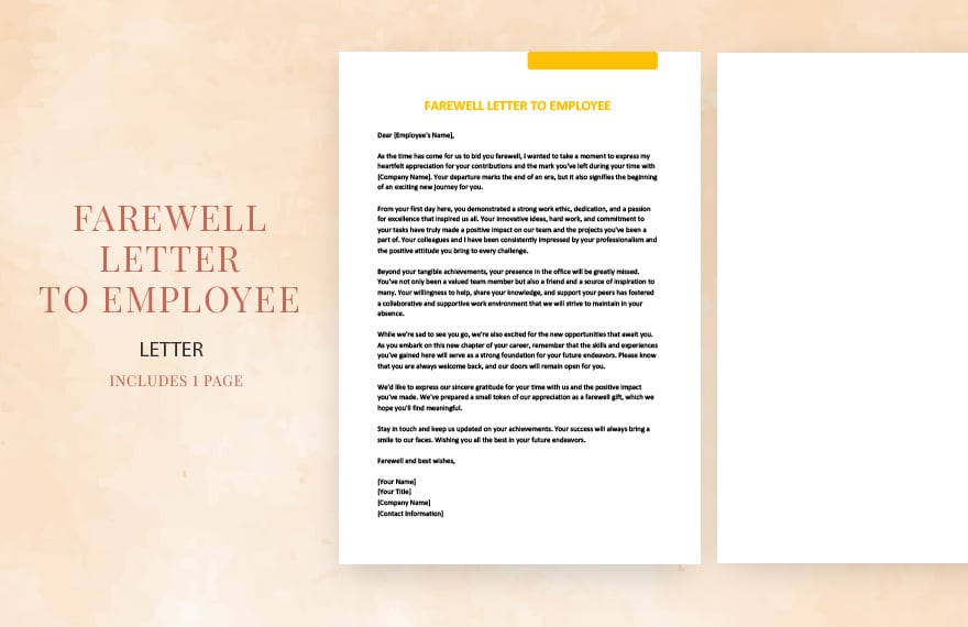 Farewell letter to employee in Word, Google Docs, Apple Pages