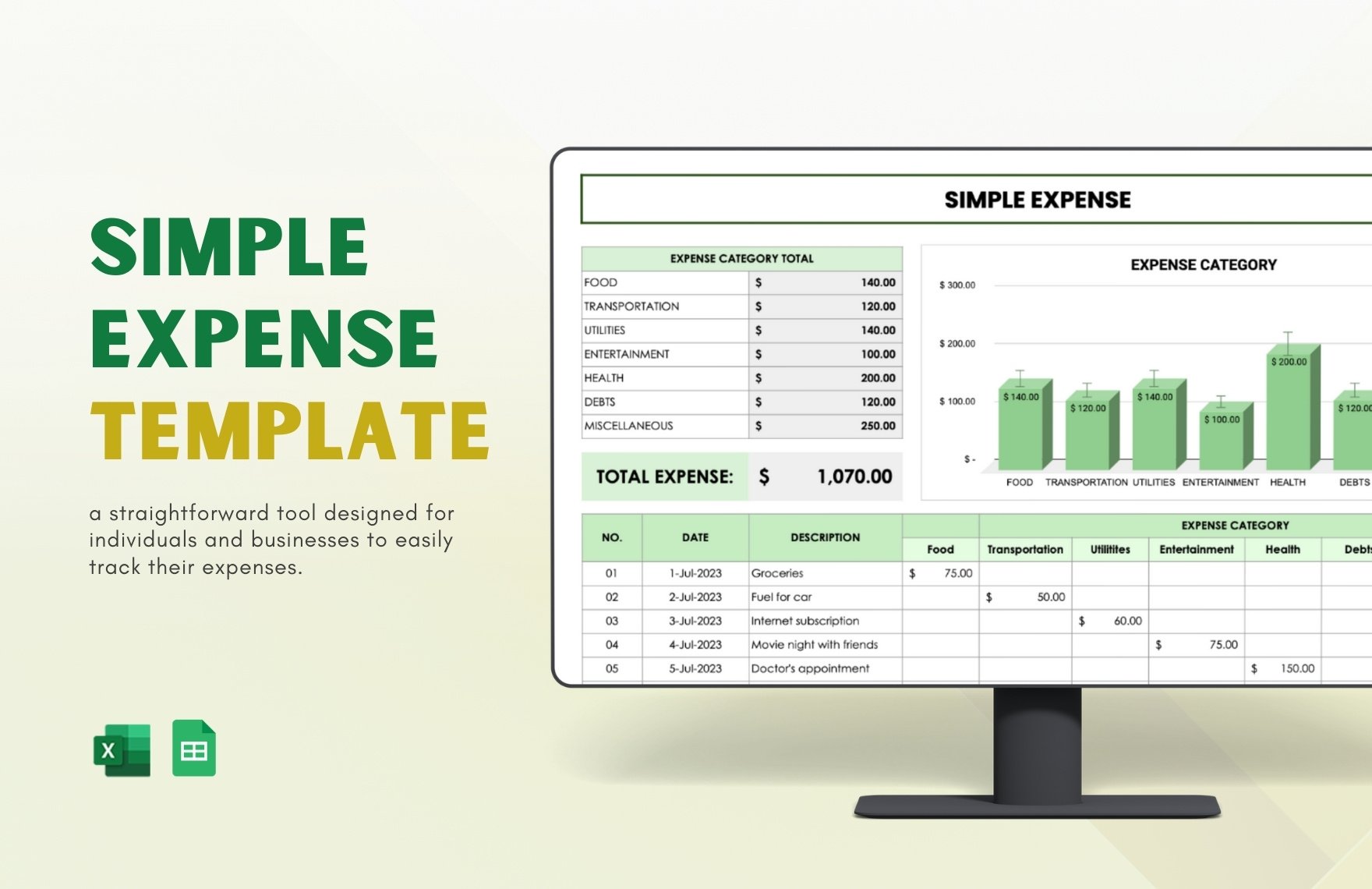 Free Simple Expense Template in Excel, Google Sheets