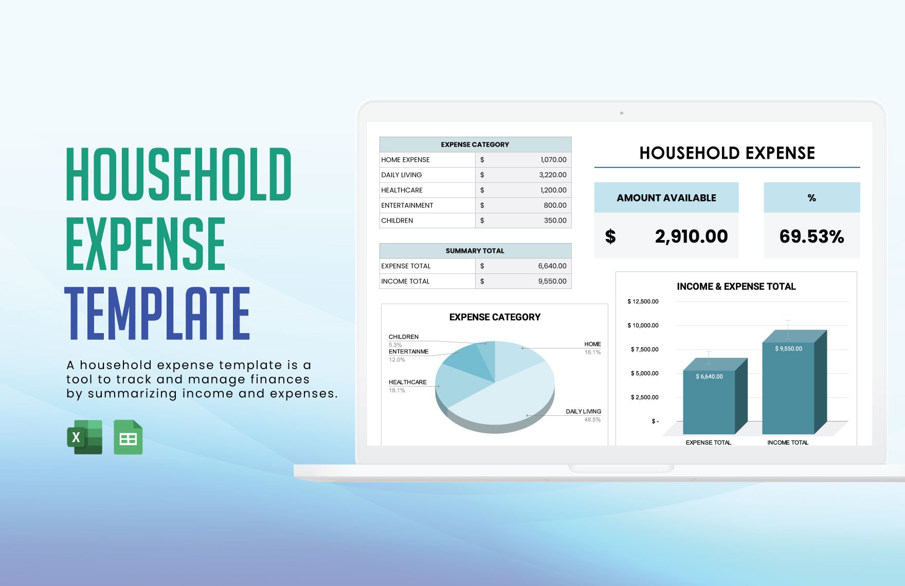 Household Expense Template in Excel, Google Sheets