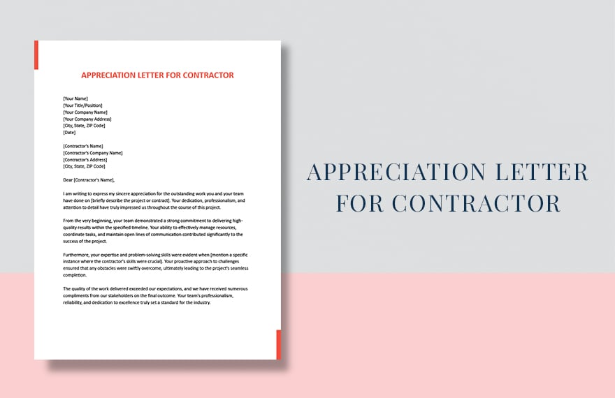 Appreciation Letter For Contractor in Word, Google Docs, Apple Pages
