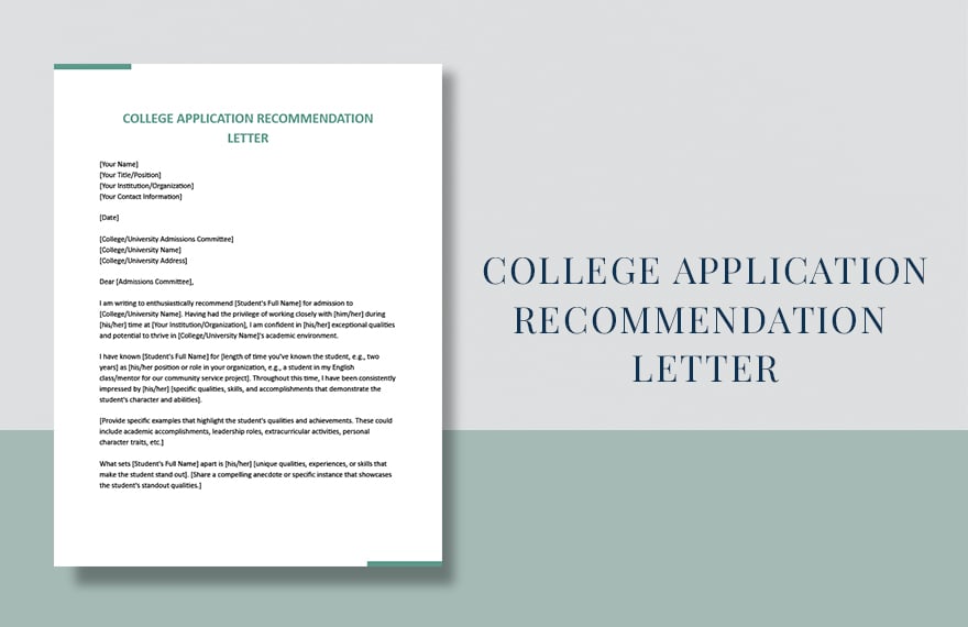 College Application Recommendation Letter