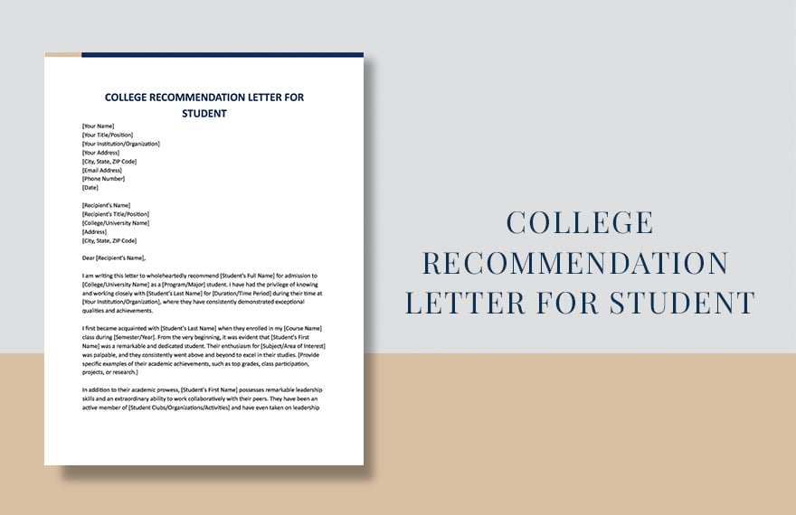 College Recommendation Letter for Student in Word, Google Docs, Apple Pages