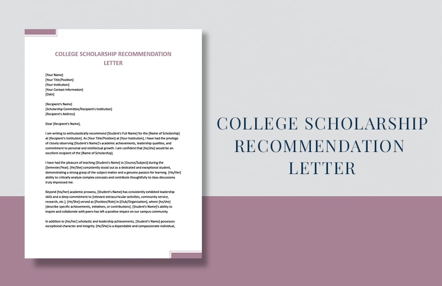 College Scholarship Recommendation Letter in Word, Google Docs, Apple Pages