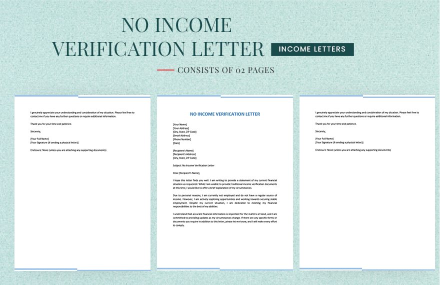 No Income Verification Letter in Word, Google Docs, PDF, Apple Pages