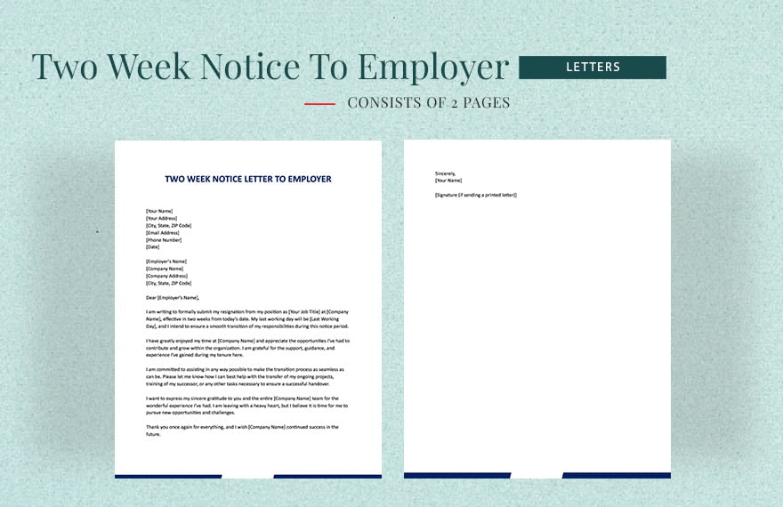 Free Two Week Notice Letter To Employer