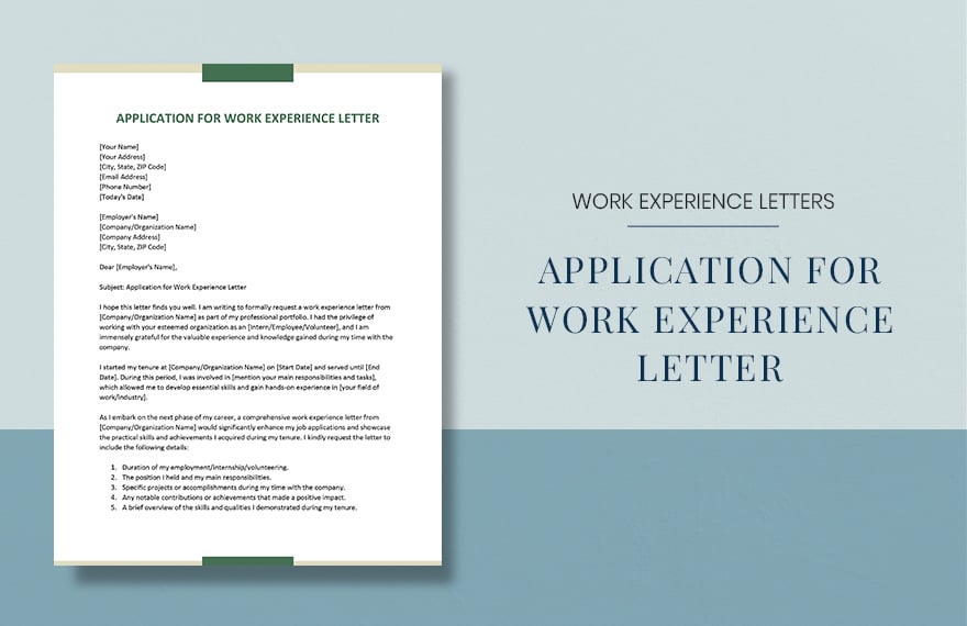 Application For Work Experience Letter