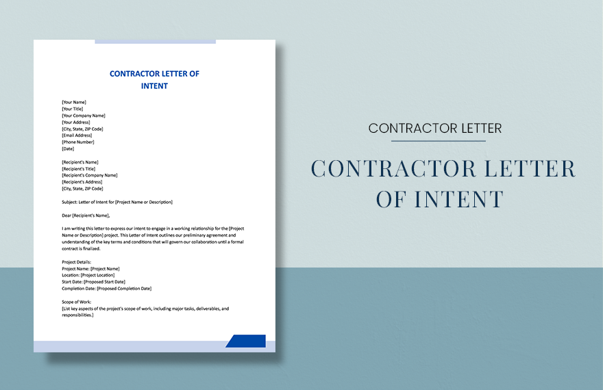 Contractor Letter Of Intent in Word, Google Docs, Apple Pages